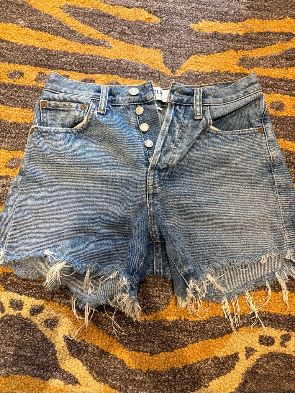 Agolde Light Blue Frayed High-Rise Denim Shorts
